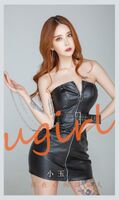 [Ugirls 爱尤物] No.2350_模特小玉性感黑色皮质连衣裙 + 黑色吊裙秀完美身材诱惑Photo 35P